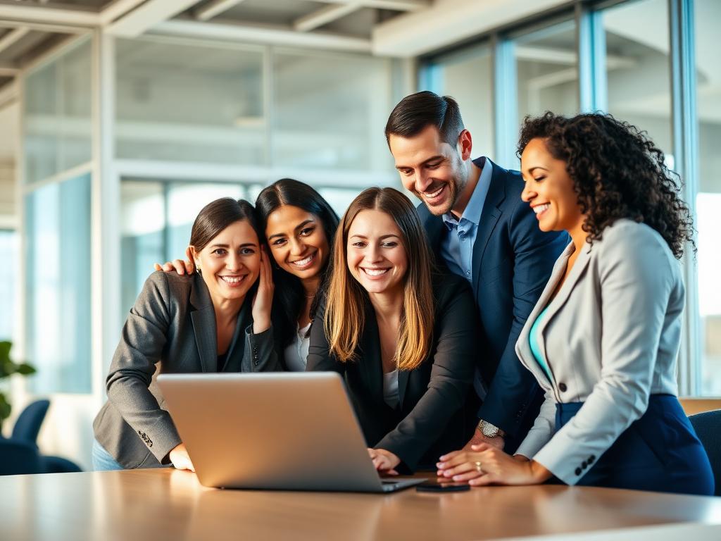 Équipe de professionnels collaborant autour d'un ordinateur portable