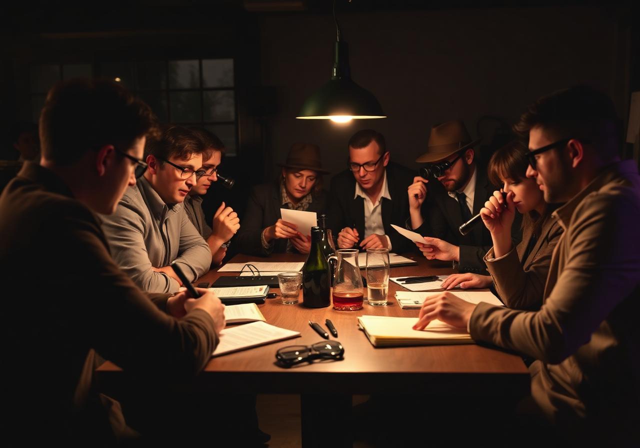 Équipe en pleine enquête lors du team building détective CAPSULE